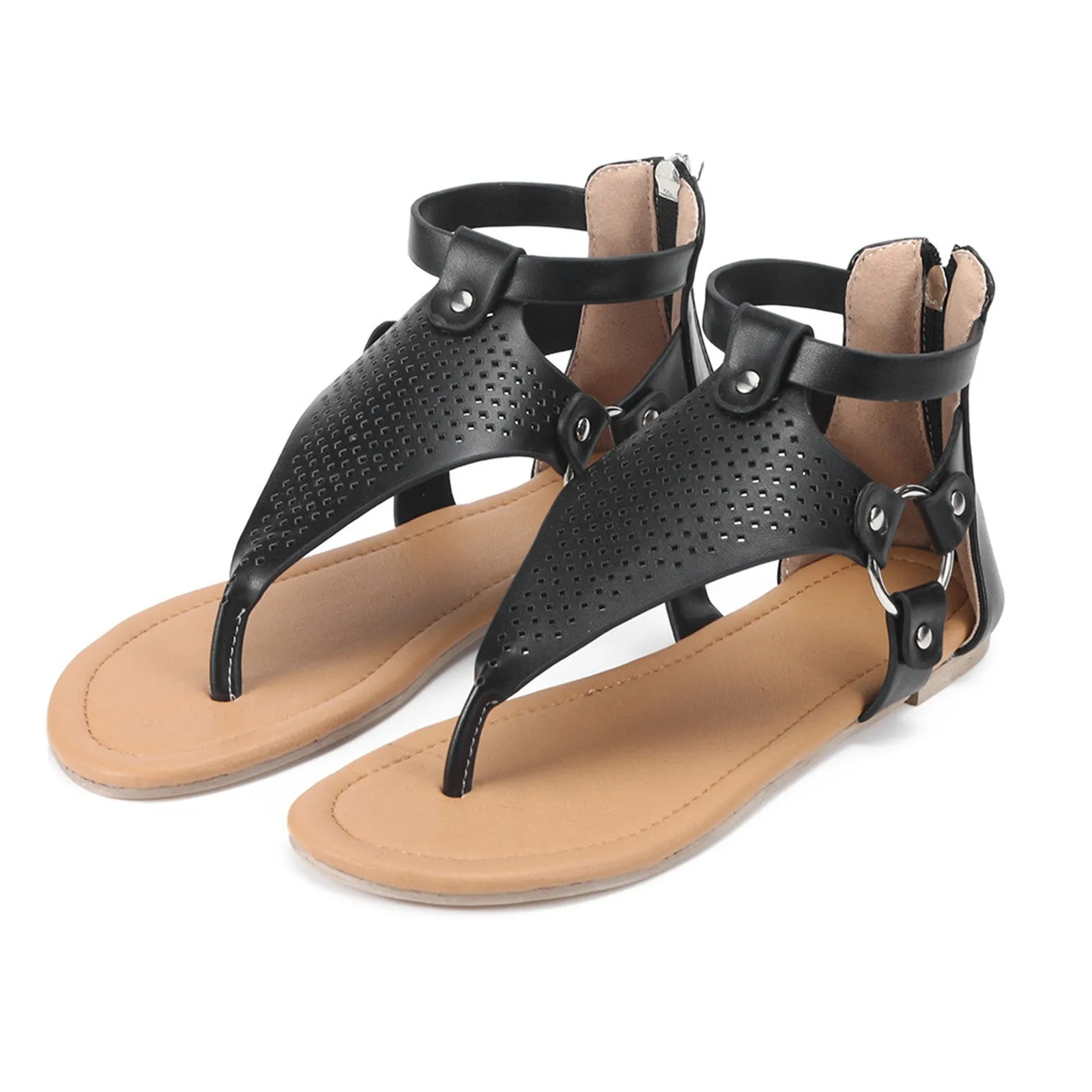 

Cooeverly Women 2021 Flat Sandals Leopard Snake Print Summer Shoes Beach Leather Sandals Retro Gladiator Flip Flops Slippers