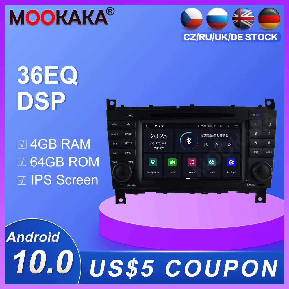 Автомобильный радиоприемник на Android 10 0 4 + 64 ГБ GPS-навигация для Benz C-Class W203 2004-2007