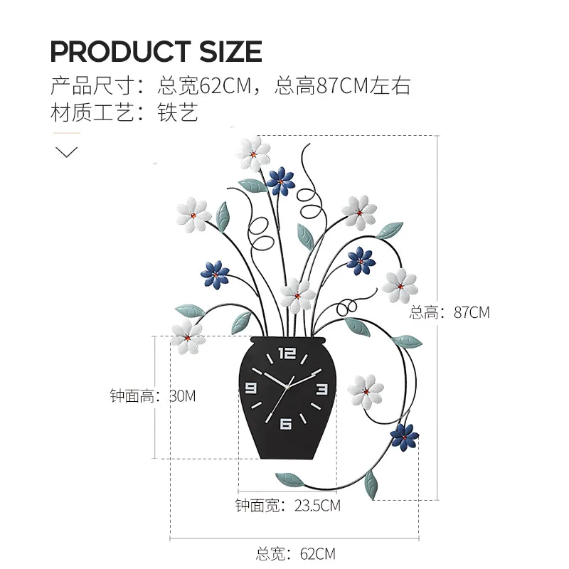 Iron Vase Large Wall Clock 3d Decoration Living Room Secret Stash Modern Wall Watches Home Decor Duvar Saatleri Gift Ideas FZ107
Iron Vase Large Wall Clock 3d Decoration Living Room Secret Stash Modern Wall Watches Home Decor Duvar Saatleri Gift Ideas FZ107
