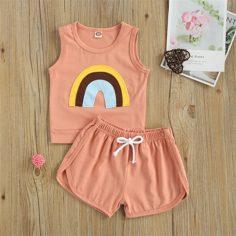 2Pcs Casual Little Girls Outfit Summer Toddlers Cartoon Rainbow Pattern O-Neck Sleeveless Top & Elastic Solid Color Shorts
2Pcs Casual Little Girls Outfit Summer Toddlers Cartoon Rainbow Pattern O-Neck Sleeveless Top & Elastic Solid Color Shorts