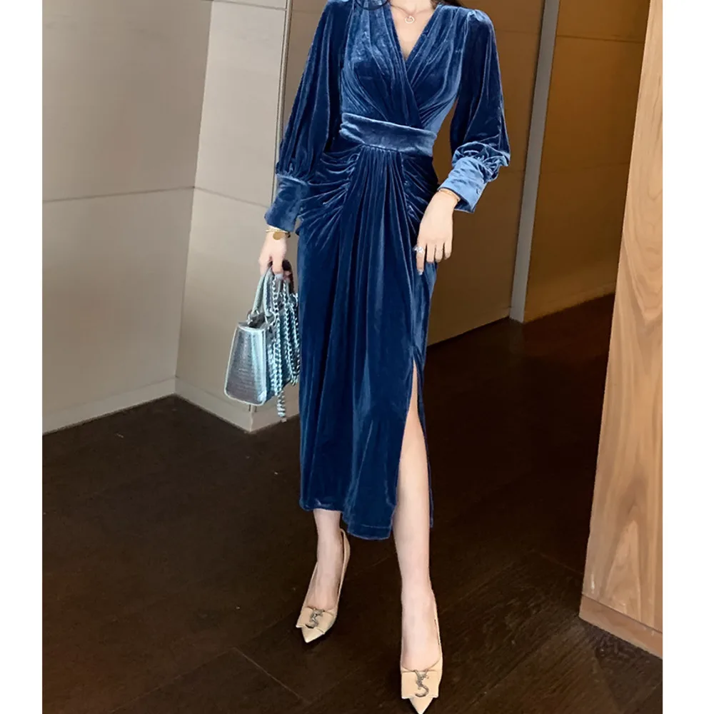 BacklakeGirls 2021 Fashion Designer Dress Spring Autumn Women's Dress Lantern Sleeve Ruched Pleated Velvet Evening Dresses
BacklakeGirls 2021 Fashion Designer Dress Spring Autumn Women's Dress Lantern Sleeve Ruched Pleated Velvet Evening Dresses