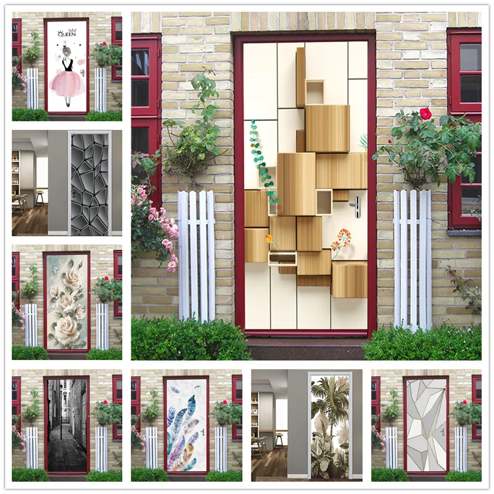 

3D блоки обои для двери, виниловые водонепроницаемые плакаты «сделай сам», плакаты для снятия и наклеивания дверей, обновление стен, настенн...