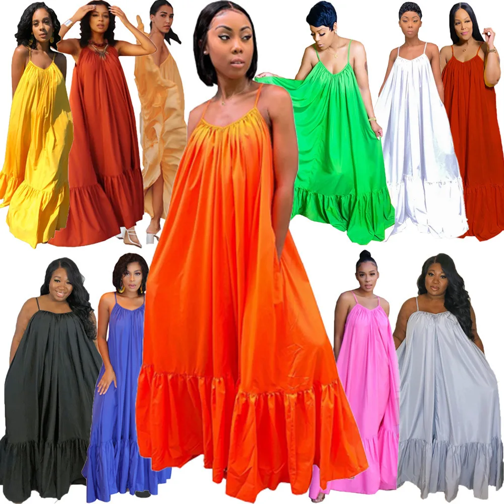 Women Fashion Casual Solid Strap Dress Pocket Loose Backless Solid Color Sexy Sling Solid Color Long Big Swing Dress Vestidos
Women Fashion Casual Solid Strap Dress Pocket Loose Backless Solid Color Sexy Sling Solid Color Long Big Swing Dress Vestidos