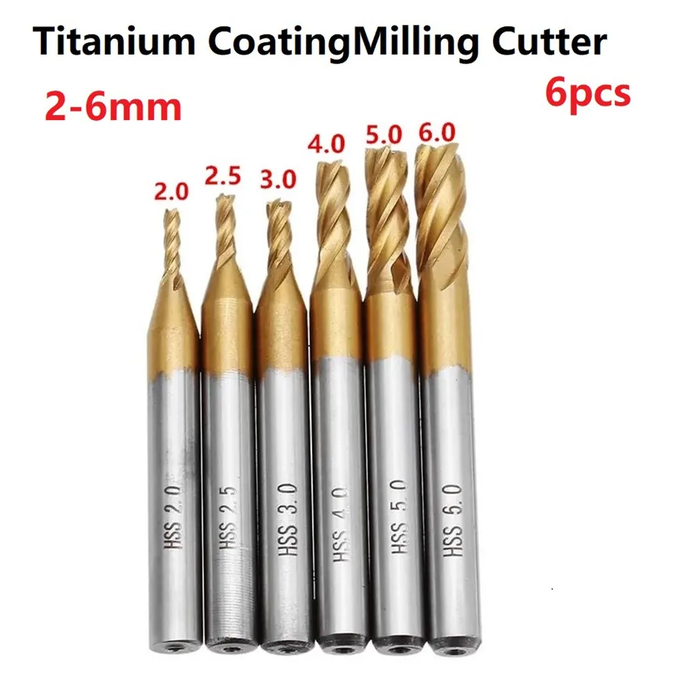 6pcs End Milling Cutter Set 2-6mm Titanium Coating HSS 4 Flute Metric 6mm Shank CNC Machining End Mill Four Flute Spiral Drill
6pcs End Milling Cutter Set 2-6mm Titanium Coating HSS 4 Flute Metric 6mm Shank CNC Machining End Mill Four Flute Spiral Drill