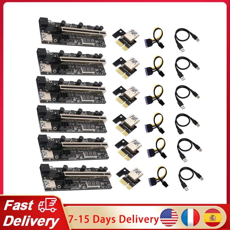PCIE Riser 1x to 16x Express Extension 6Pin Powered Riser Adapter Card with Temperature Sensor for Bitcoin GPU Mining Video Card
PCIE Riser 1x to 16x Express Extension 6Pin Powered Riser Adapter Card with Temperature Sensor for Bitcoin GPU Mining Video Card