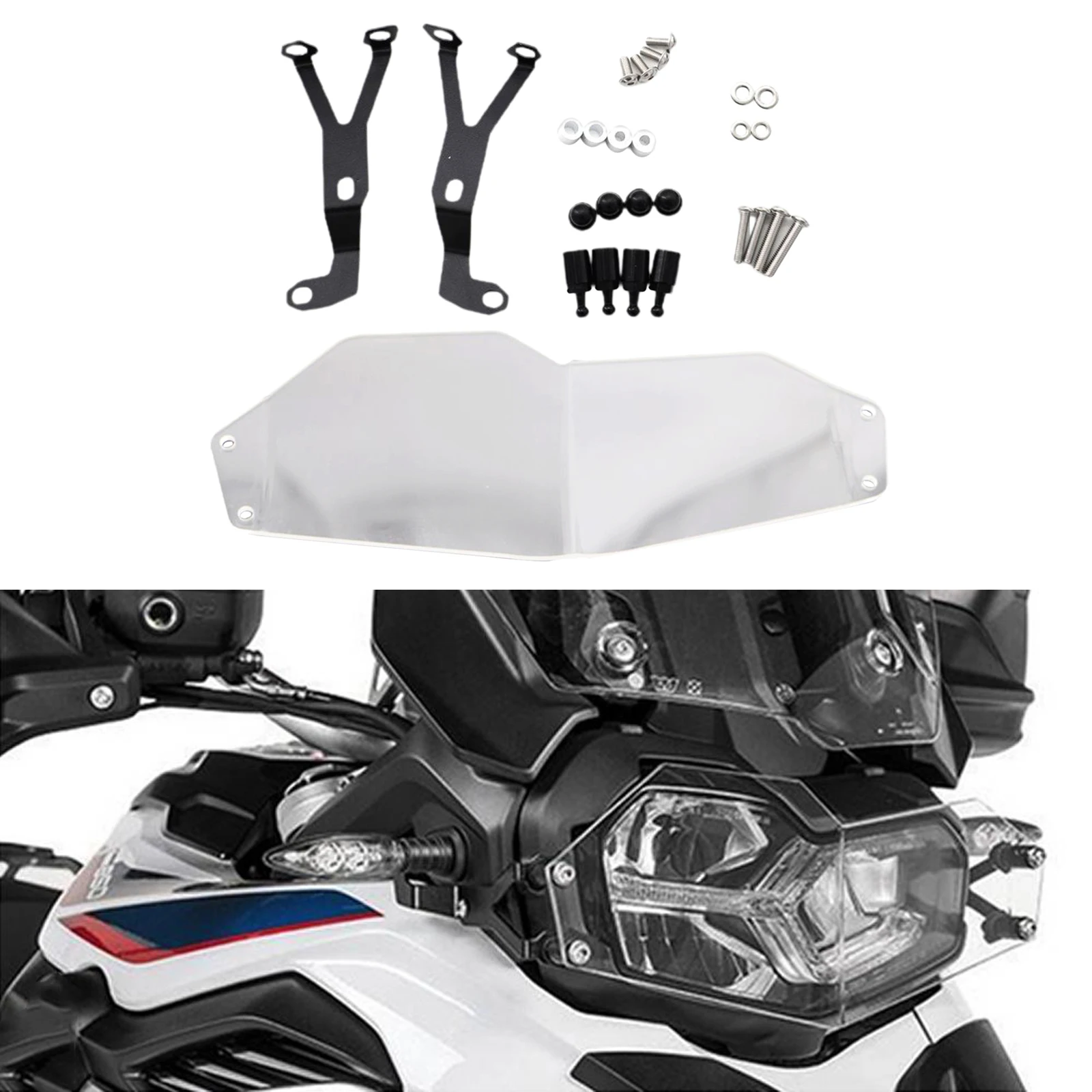 Прочная прозрачная накладка на переднюю фару с аксессуарами для BMW F850GS
Прочная прозрачная накладка на переднюю фару с аксессуарами для BMW F850GS