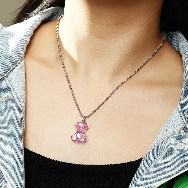 ins Fashion Cute Girly Style Transparent Resin Gradient Teddy Bear Pendant Alloy Bead Necklace Women Clavicle Chain Jewelry Gift
ins Fashion Cute Girly Style Transparent Resin Gradient Teddy Bear Pendant Alloy Bead Necklace Women Clavicle Chain Jewelry Gift