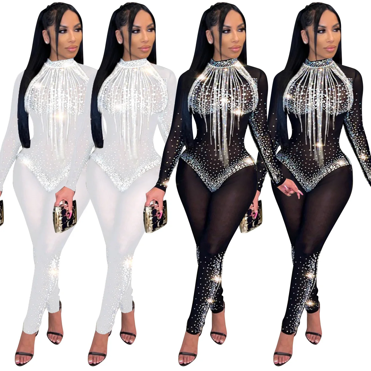 45Q21L974 Autumn Winter Women Casual Fashion Sexy Nightclub Perspective Hot Drilling Mesh Jumpsuit Playsuit Rompers Plus Size
45Q21L974 Autumn Winter Women Casual Fashion Sexy Nightclub Perspective Hot Drilling Mesh Jumpsuit Playsuit Rompers Plus Size