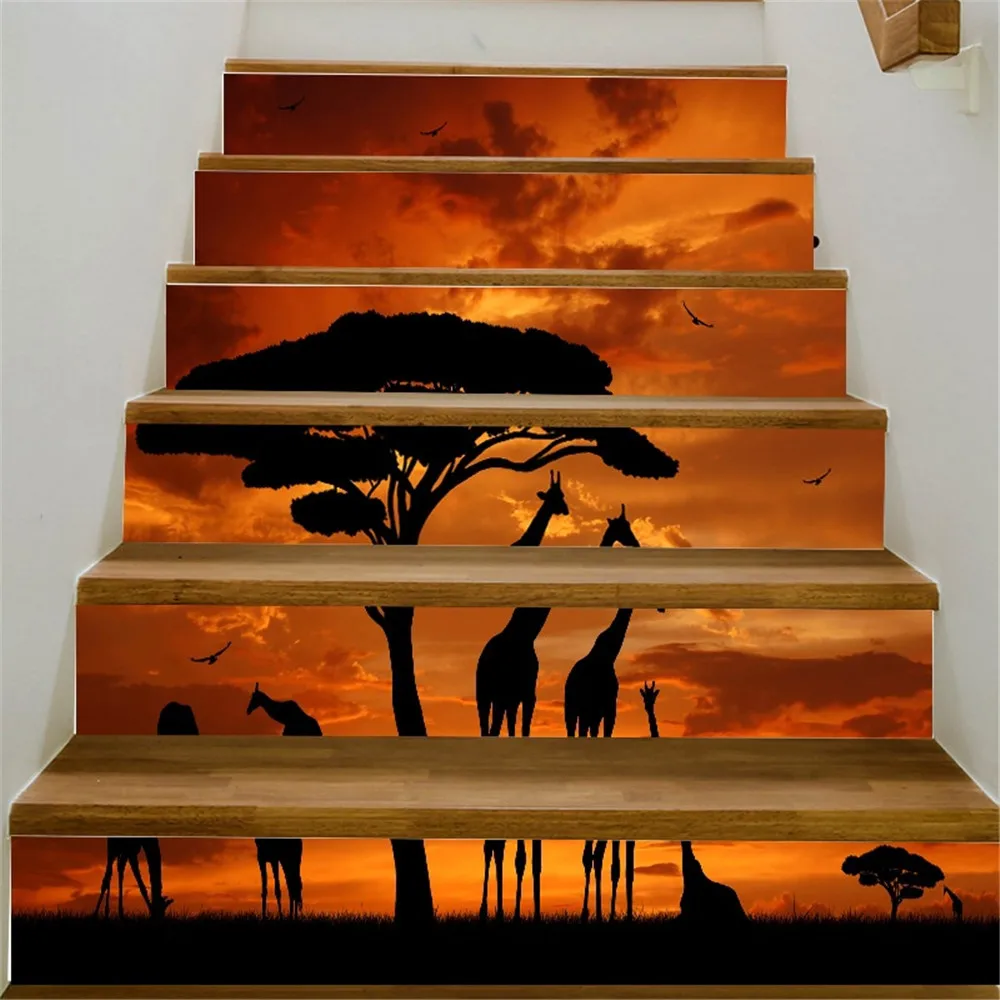 

6pcs/13pcs Stairway Decal Stickers for Stair Decoration Natural Scenery Removable Adhesive Staircase Escalera Living Room Decor