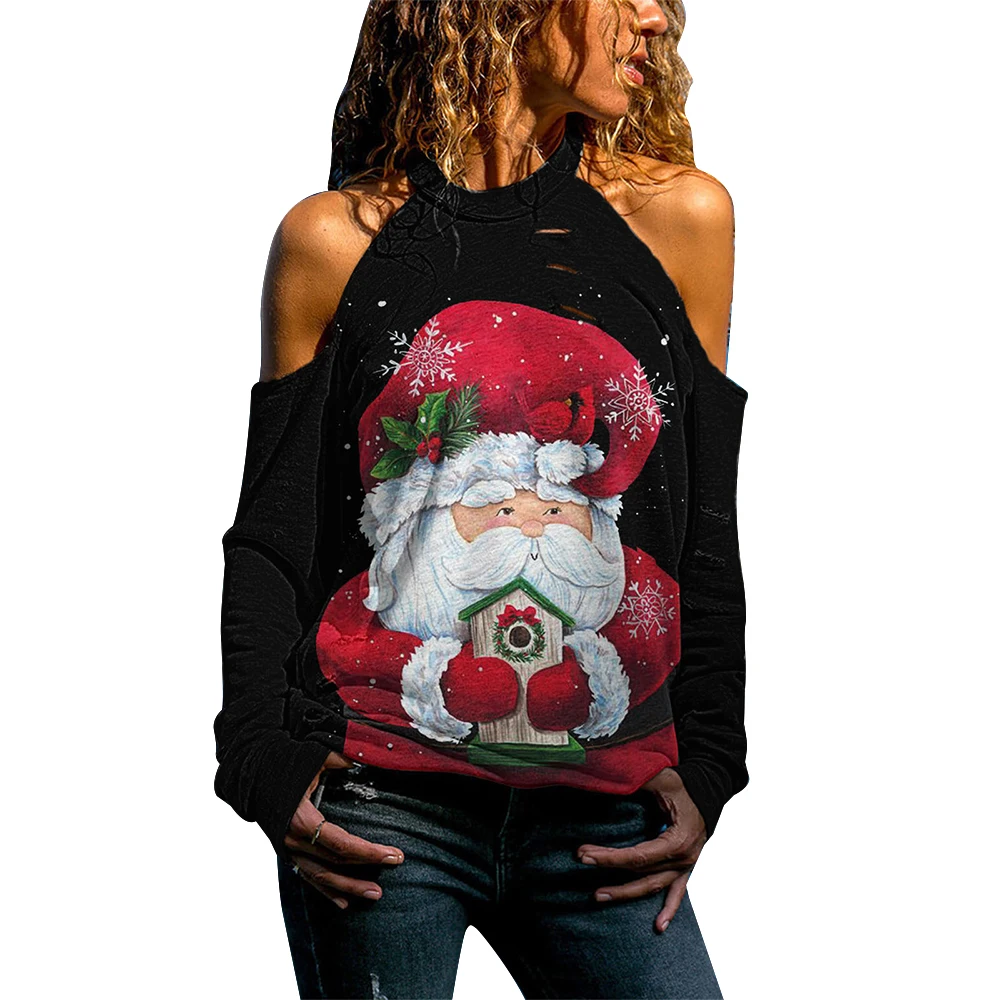 Christmas Women Long Sleeve T Shirt Spring Autumn Pullover Cold Shoulder Sleeve Round-Neck Party Fashion Halter Hollow Out Tops
Christmas Women Long Sleeve T Shirt Spring Autumn Pullover Cold Shoulder Sleeve Round-Neck Party Fashion Halter Hollow Out Tops