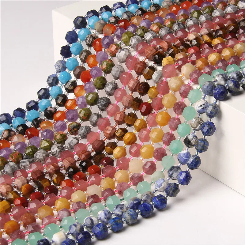 

8 MM 10 MM Natural Faceted Semi Precious Stone Beads Wholesale Multi-faceted Lapis Lazuli Amethyst Strand Beads For DIY Jewelry