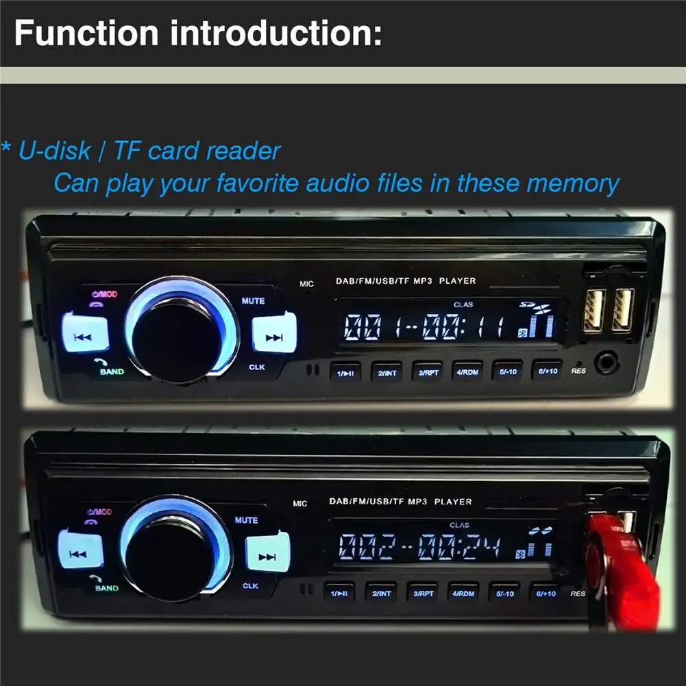 Car Digital Radio 1 Din Dual USB Car MP3 Player Bluetooth Handsfree 12V Stereo Receiver TF SD Auto DAB FM Aux-in Audio Module 30 
Car Digital Radio 1 Din Dual USB Car MP3 Player Bluetooth Handsfree 12V Stereo Receiver TF SD Auto DAB FM Aux-in Audio Module 30