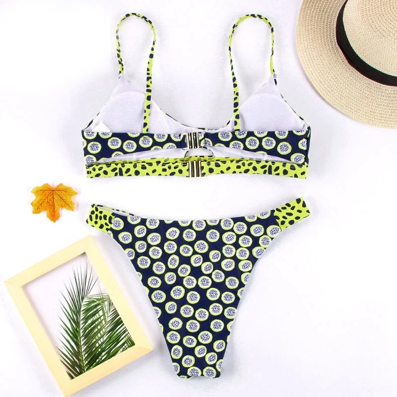 

Sexy Stripe Push Up Swimsuit Women Hollow Out Bikini Set 2020 New Swimwear Dot Bathing Suits Print Biquinis Thong Bikini 5344