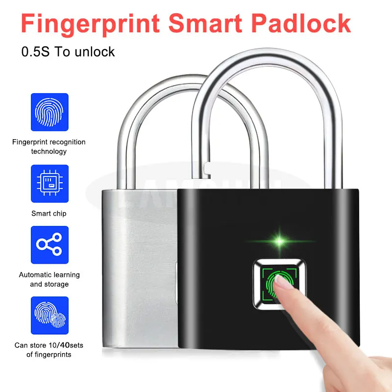 Electronic Fingerprint Lock Smart Padlock Keyless USB Rechargeable Door Lock Quick Unlock Zinc alloy Metal Self Developing Chip
Electronic Fingerprint Lock Smart Padlock Keyless USB Rechargeable Door Lock Quick Unlock Zinc alloy Metal Self Developing Chip
