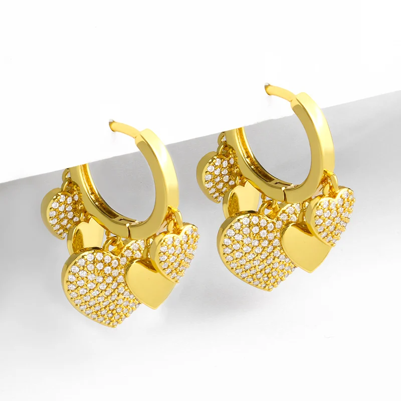 Фото Серьги-кольца FLOLA Gold Vermeil с подвесками в форме сердца для женщин фианиты