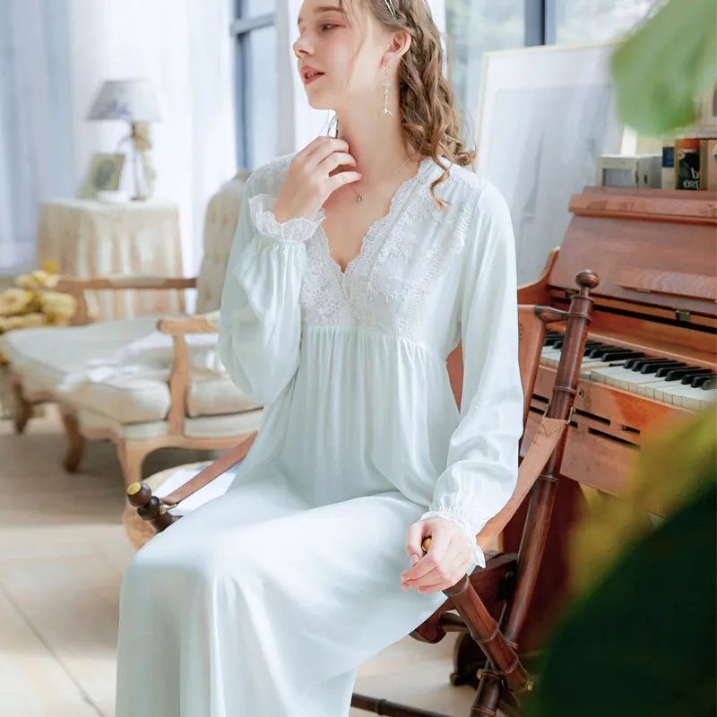 Women Spring Retro Court Nightgowns Long-sleeved Princess Sexy Night Gown Lace V-neck Cotton Long Sleepwear Solid Home Clothing
Women Spring Retro Court Nightgowns Long-sleeved Princess Sexy Night Gown Lace V-neck Cotton Long Sleepwear Solid Home Clothing