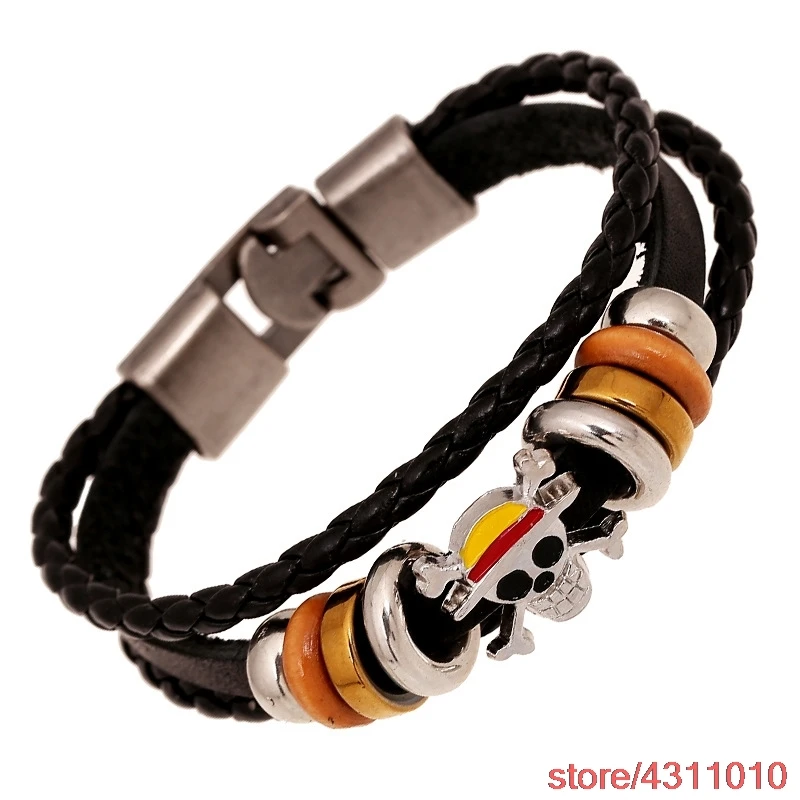 Anime ONE PIECE luffy Cosplay Props Jewelry Accessories Skull Leather Rope Metal Wristband punk Braided Bracelet for men
Anime ONE PIECE luffy Cosplay Props Jewelry Accessories Skull Leather Rope Metal Wristband punk Braided Bracelet for men
