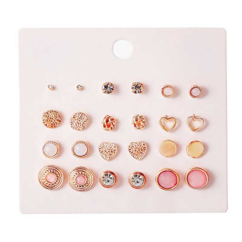 12 Pairs/set 2020 New Statement Stud Earrings for Women Fashion Rose Gold Color Pink Opal Crystal Stud Earring Sets Jewelry
12 Pairs/set 2020 New Statement Stud Earrings for Women Fashion Rose Gold Color Pink Opal Crystal Stud Earring Sets Jewelry