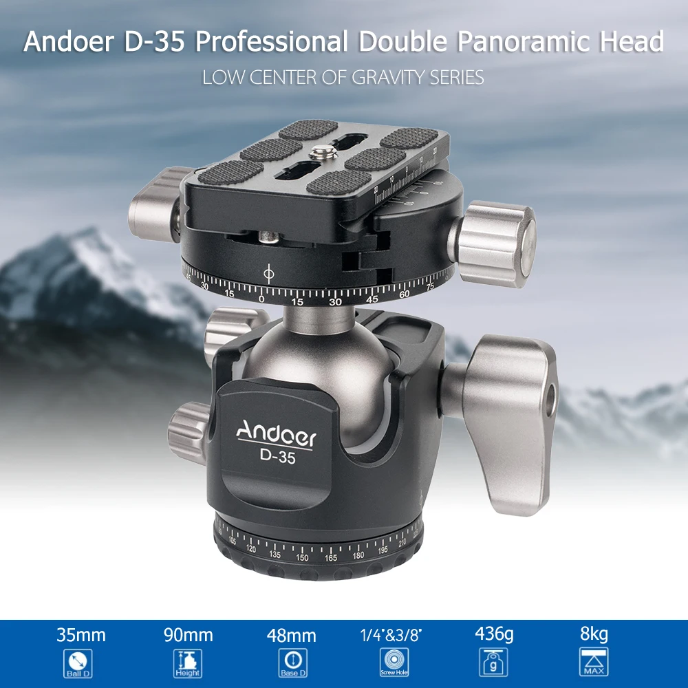 

Andoer алюминиевый профиль двойная панорамная головка для камеры шаровая Головка штатива совместимая с Canon Nikon Sony DSLR макс. нагрузка 8 кг