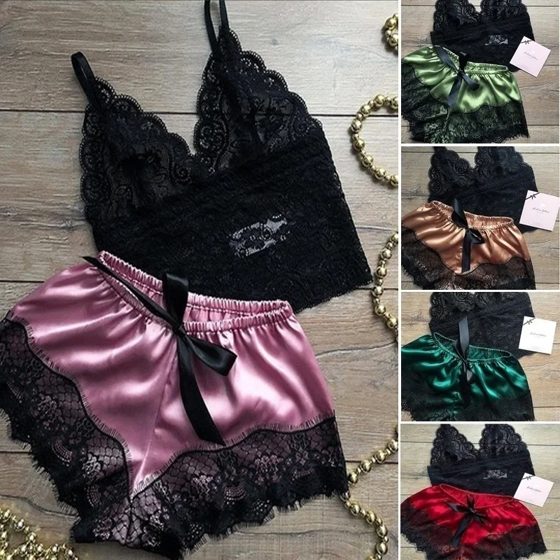 Women's Pajamas Lace Sleepwear V Neck Lingerie Set Sleeveless Sexy Nightwear Spaghetti Strap Vest+Short Pants Sleeping Wear
Women's Pajamas Lace Sleepwear V Neck Lingerie Set Sleeveless Sexy Nightwear Spaghetti Strap Vest+Short Pants Sleeping Wear