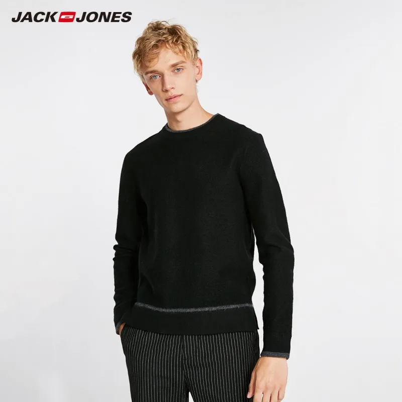 JackJones зимний мужской свитер из чистой шерсти контрастный полосатый повседневная