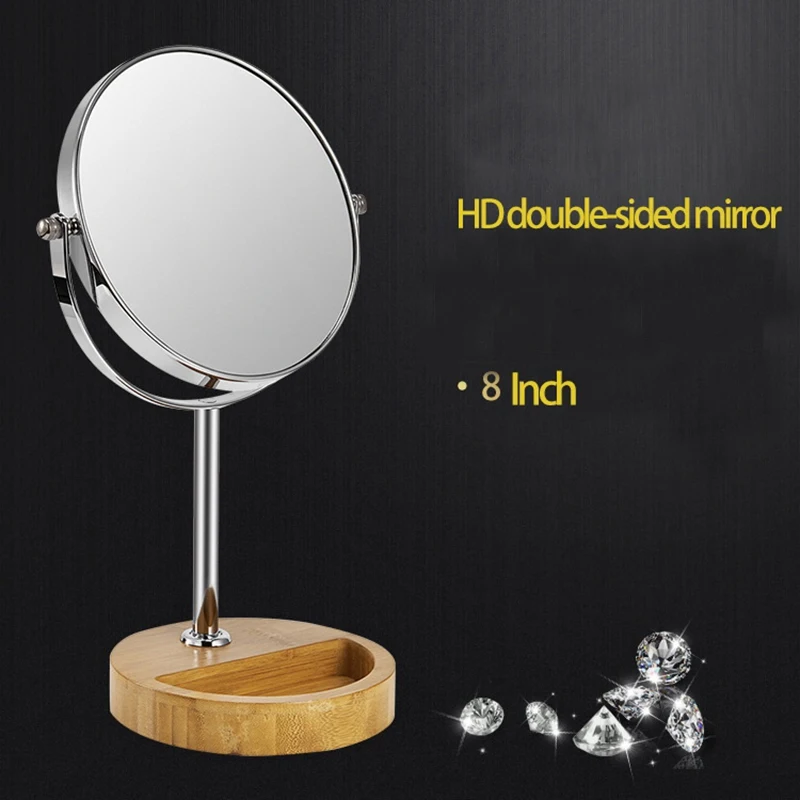 8 Inches Wooden Base Makeup Mirror Makeup Vanity Mirror Desktop Round Mirror Home Ladies Beauty Makeup Mirror