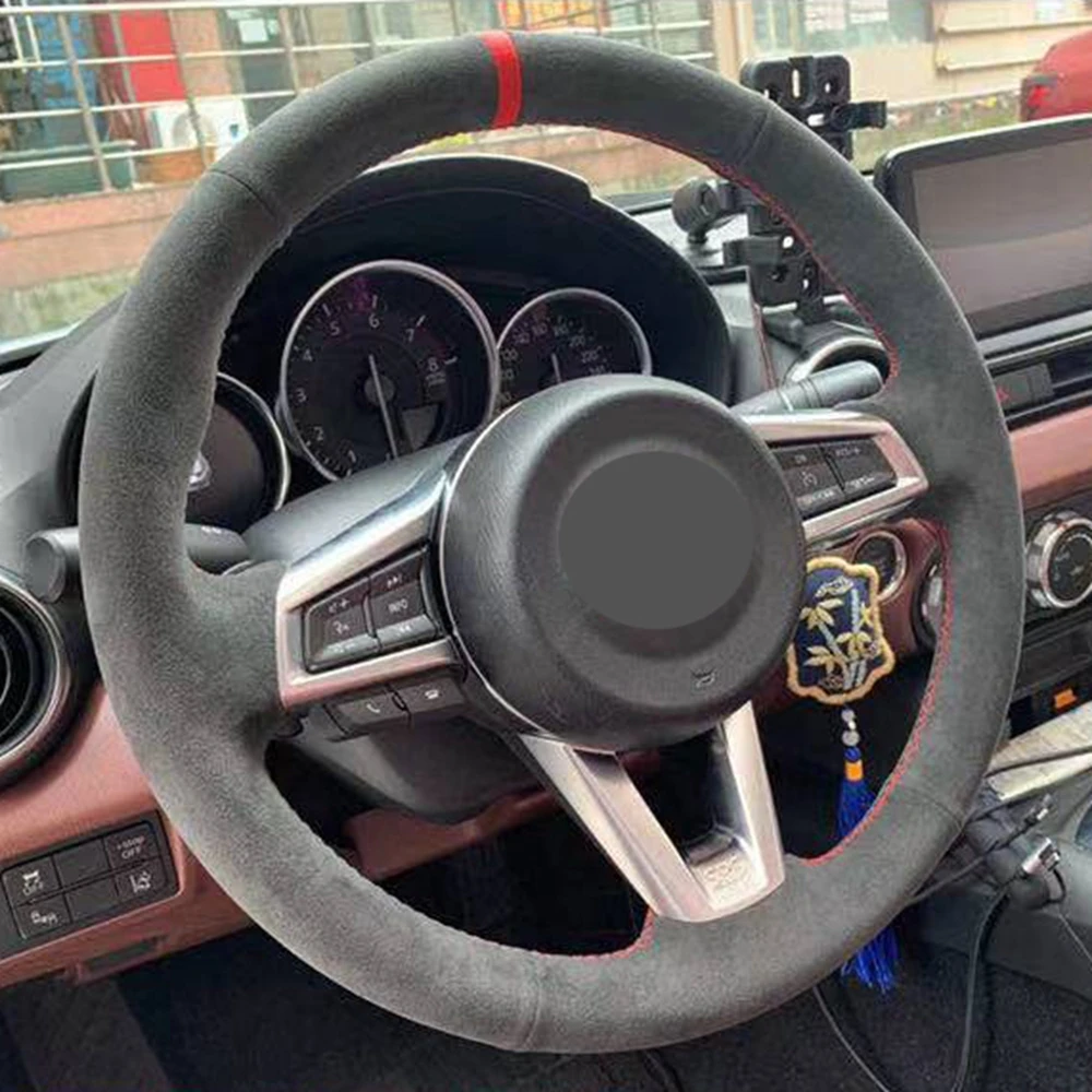 DIY Hand-Stitched Black Genuine Leather Suede Car Steering Wheel Cover For Mazda MX5 MX-5 2016 2017 2018 2019 2020 
DIY Hand-Stitched Black Genuine Leather Suede Car Steering Wheel Cover For Mazda MX5 MX-5 2016 2017 2018 2019 2020