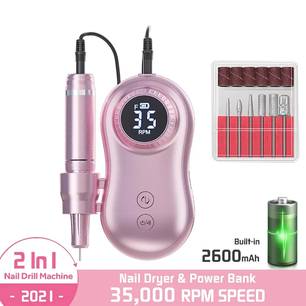 2 in1 35000 RPM Rechargeable Portable Electric Manicure Drill Set Profession Nail Tools for Nail Salon With Power Bank Function
2 in1 35000 RPM Rechargeable Portable Electric Manicure Drill Set Profession Nail Tools for Nail Salon With Power Bank Function