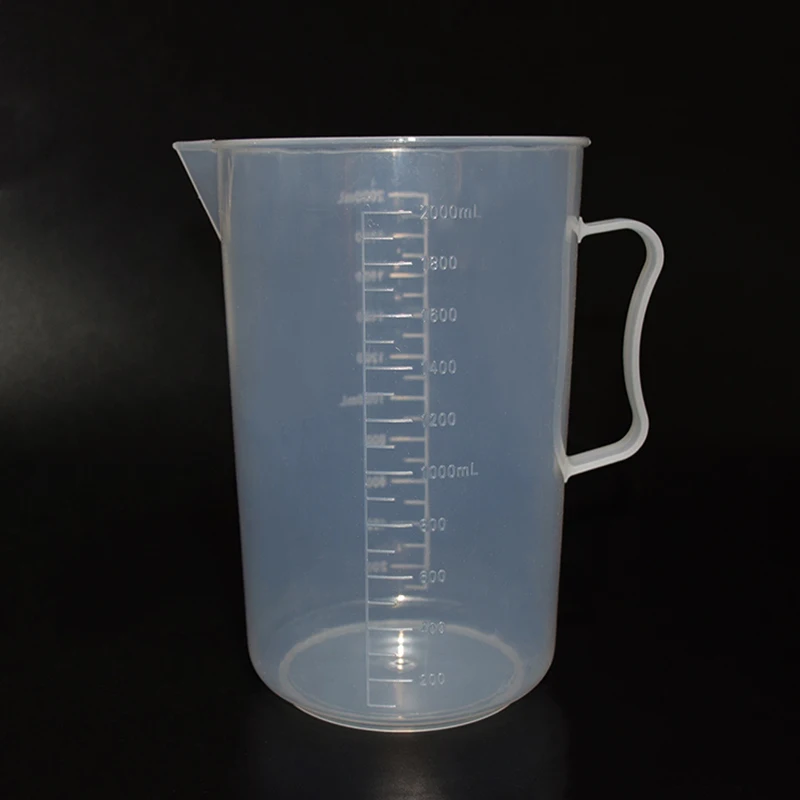 Лабораторный мерный стакан с ручкой из пластика Мензурка низкой формы емкость 2000