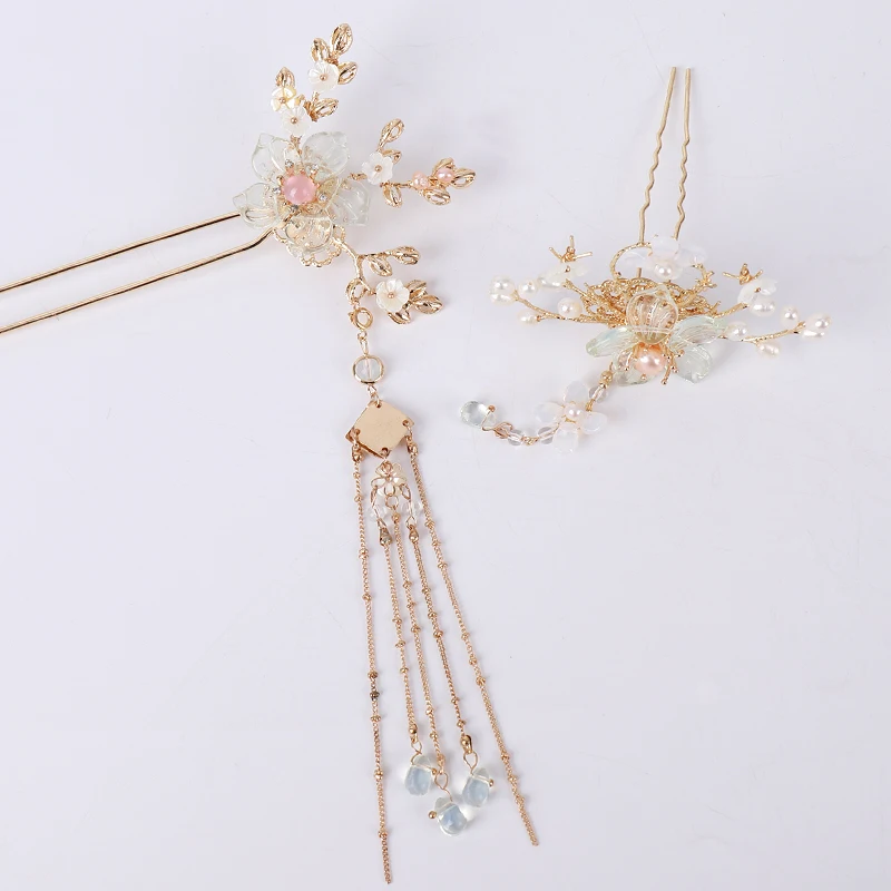 Han Fu hair accessories antique top hairpin tassel jewelry aesthetic clasp classical fairy gas step shake crown hairpi | Аксессуары для
