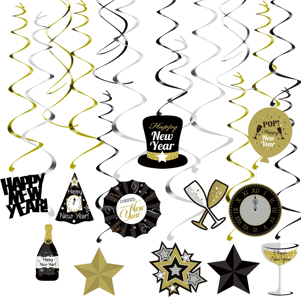 TINKSKY 30pcs Happy New Year Dizzy Danglers Foil Swirls Banner for New Year Party Decoration
TINKSKY 30pcs Happy New Year Dizzy Danglers Foil Swirls Banner for New Year Party Decoration