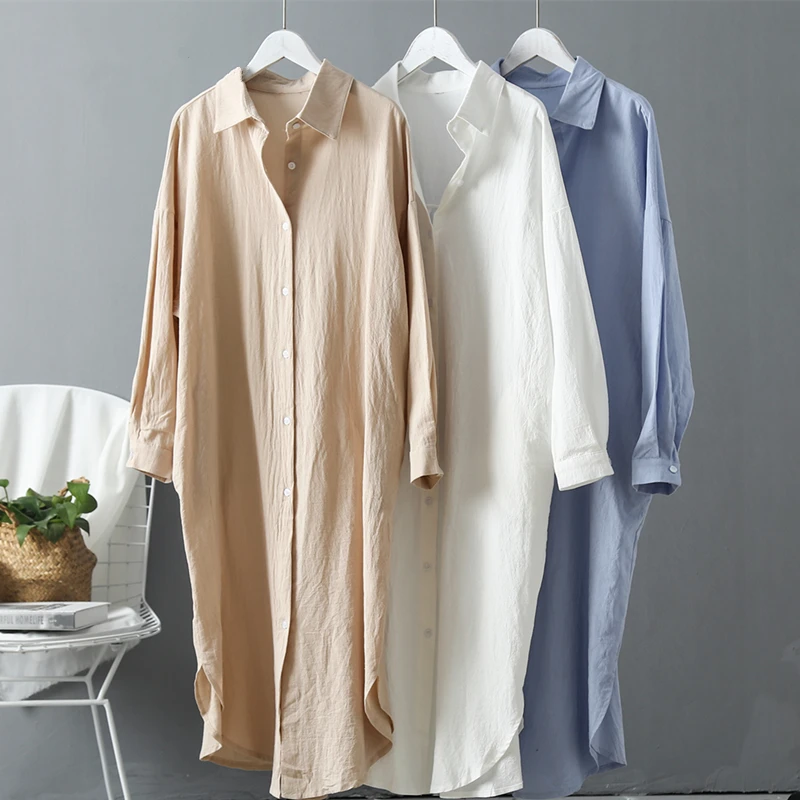 2021 New Spring Autumn Cotton and Linen Women's Long Shirt Dress Long Sleeve Korean White Casual Loose Shirt Dresses
2021 New Spring Autumn Cotton and Linen Women's Long Shirt Dress Long Sleeve Korean White Casual Loose Shirt Dresses