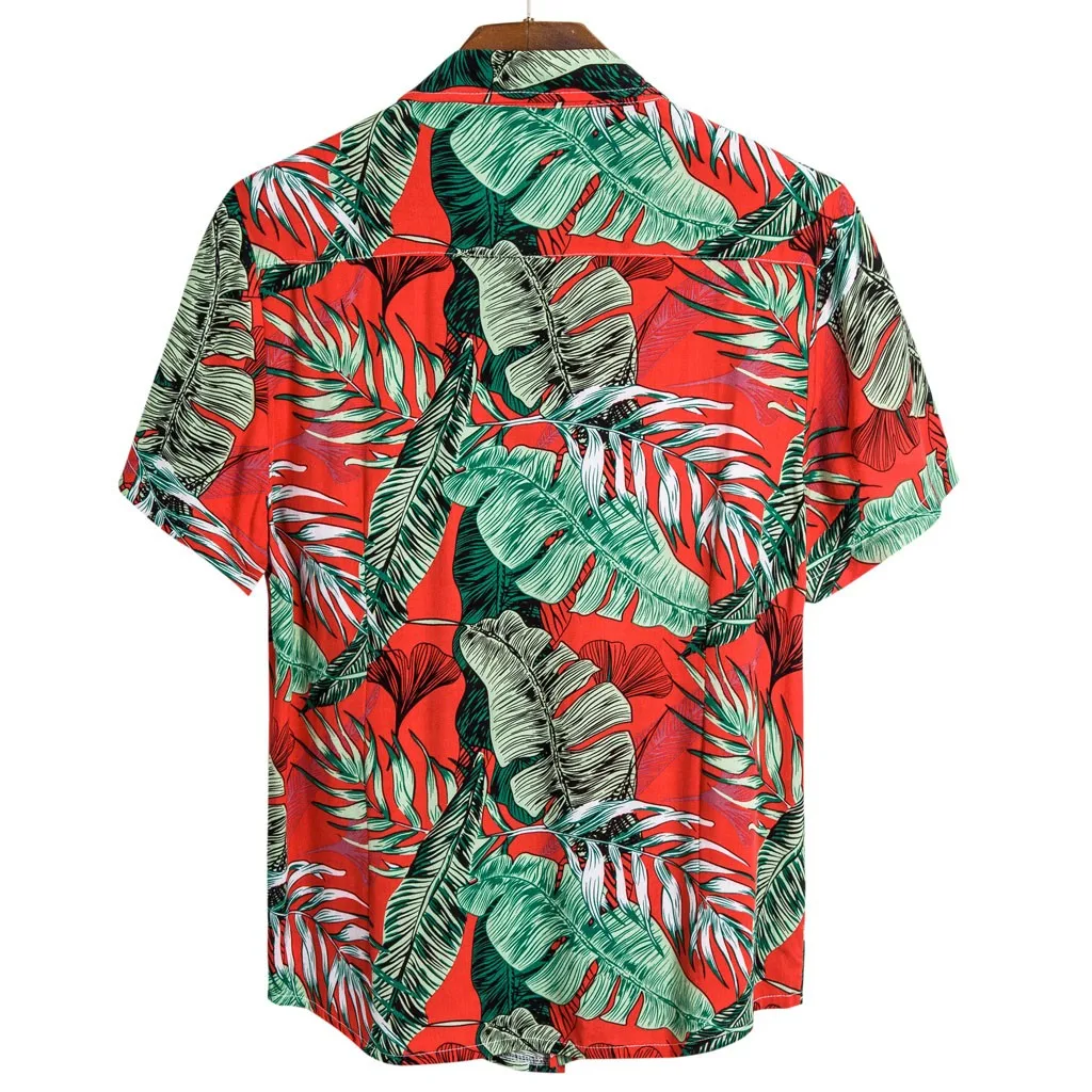 Мужская винтажная рубашка с принтом коротким рукавом в этническом стиле Пляжная