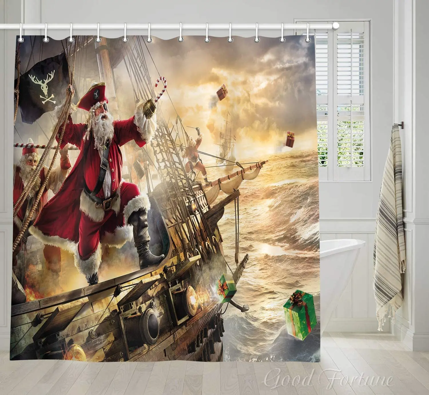 Funny Christmas Shower Curtain Cool Xmas Santa Claus On Nautical Pirate Ship On Ocean Festival Holiday Decor
Funny Christmas Shower Curtain Cool Xmas Santa Claus On Nautical Pirate Ship On Ocean Festival Holiday Decor