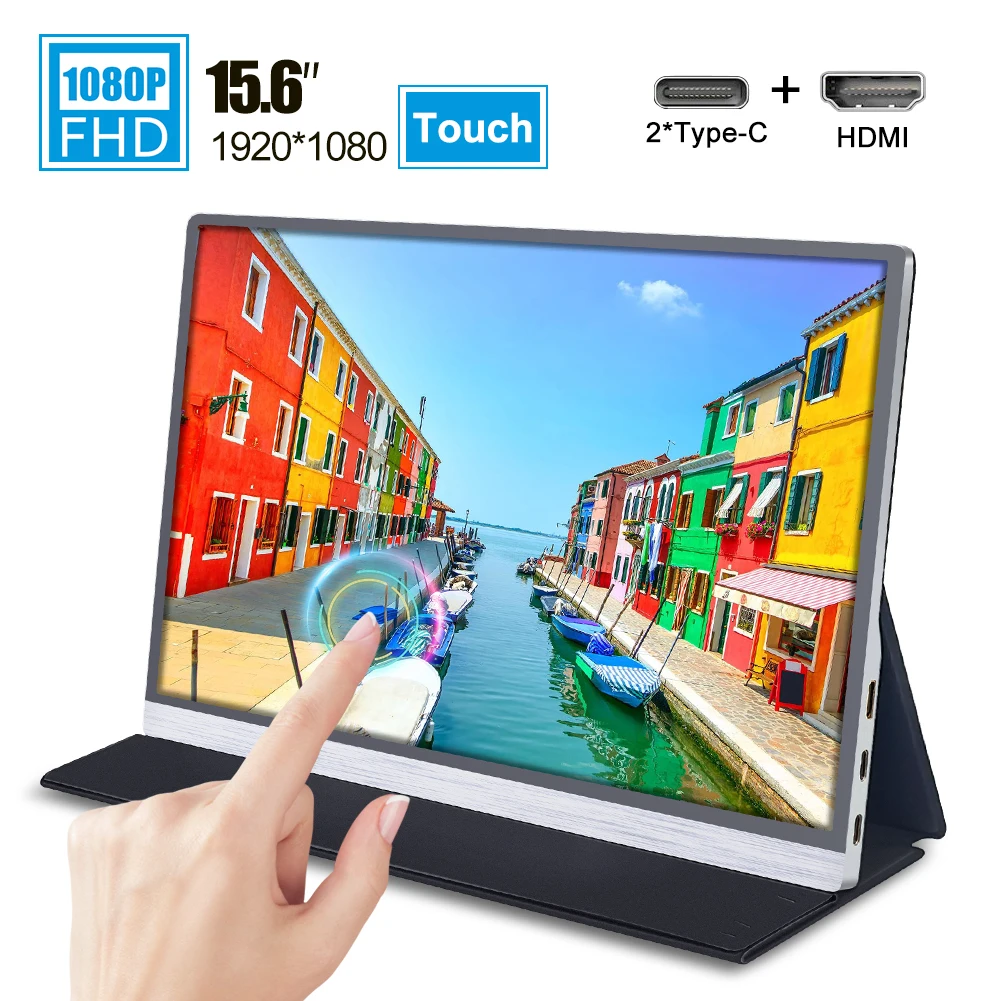 Сенсорный монитор 15 6 дюйма 1080p type c сенсорный дисплей miniHD 1920x1080 с кожаным чехлом