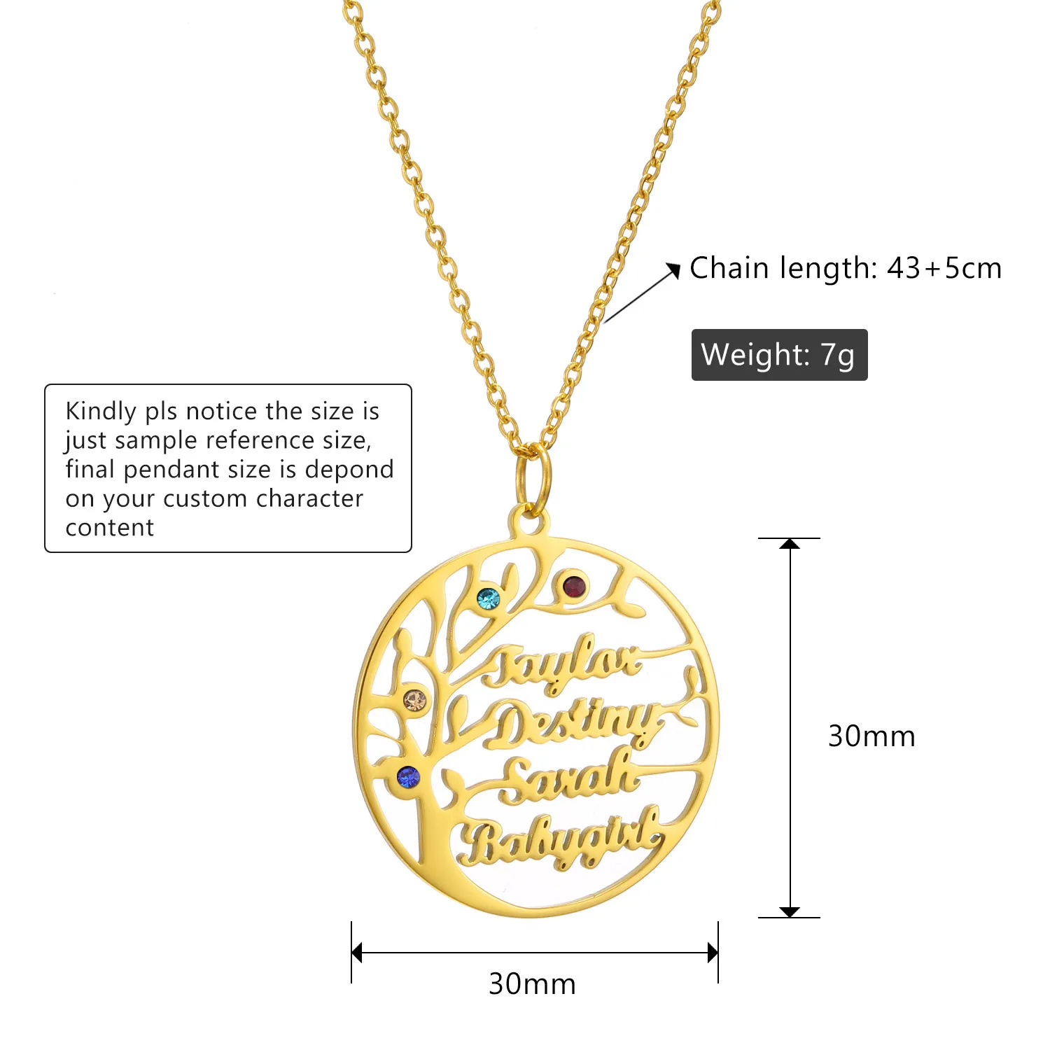 Stainless Steel Personalized Tree of Life Round Birthstone Pendant Customized Name Necklace For Family
Stainless Steel Personalized Tree of Life Round Birthstone Pendant Customized Name Necklace For Family