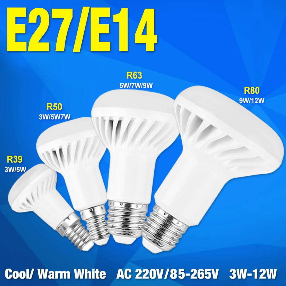 

10Pcs led E27/E14 LED Light Bulb Lamp E27 3W 5W 7W 9W 12W high lumens R39 R50 R63 R80 bulb 220V 85-265V Spotlight Umbrella Bulbs