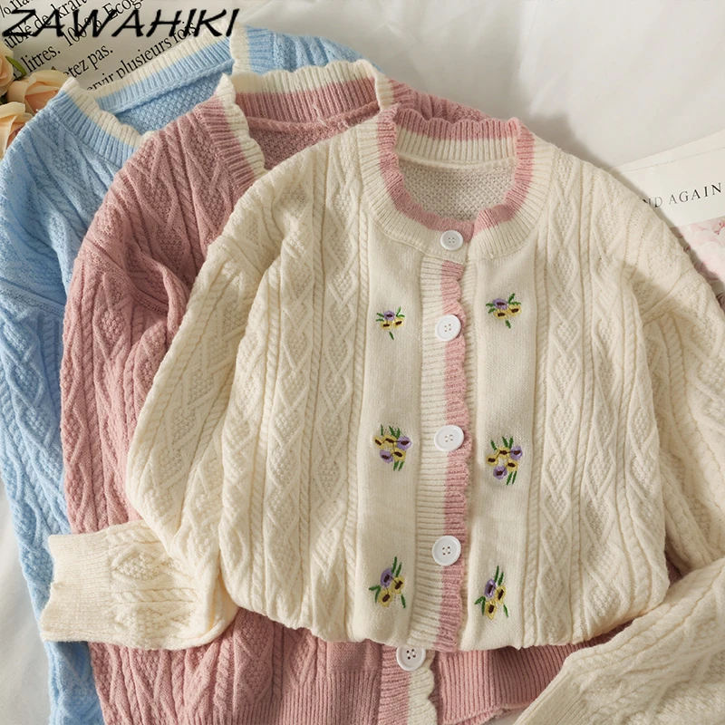 ZAWAHIKI Sweet Round Neck Long Sleeve Sweater Tops Women New Chic Casual Plaid Loose Fashion Korean Flower Embroidery Cardigan
ZAWAHIKI Sweet Round Neck Long Sleeve Sweater Tops Women New Chic Casual Plaid Loose Fashion Korean Flower Embroidery Cardigan