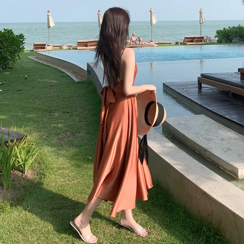 Maxi Vintage Satin Sexy White Sleeveless Summer Dress Women Vacation Robe Backless Bow Beach long Sundress 2021 New arrival
Maxi Vintage Satin Sexy White Sleeveless Summer Dress Women Vacation Robe Backless Bow Beach long Sundress 2021 New arrival