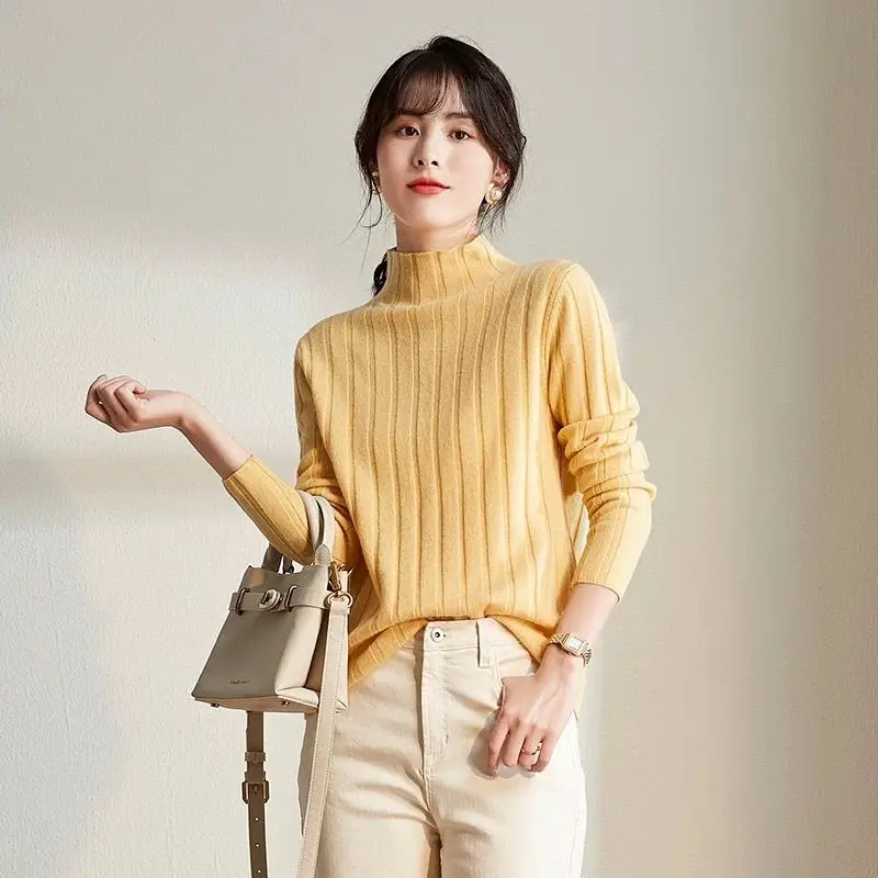 2020 Autumn Winter New Sweater Women's Half High Neck Anti Striped Bottom Sweater Slim And Warm Knitted Versatile Top 
2020 Autumn Winter New Sweater Women's Half High Neck Anti Striped Bottom Sweater Slim And Warm Knitted Versatile Top