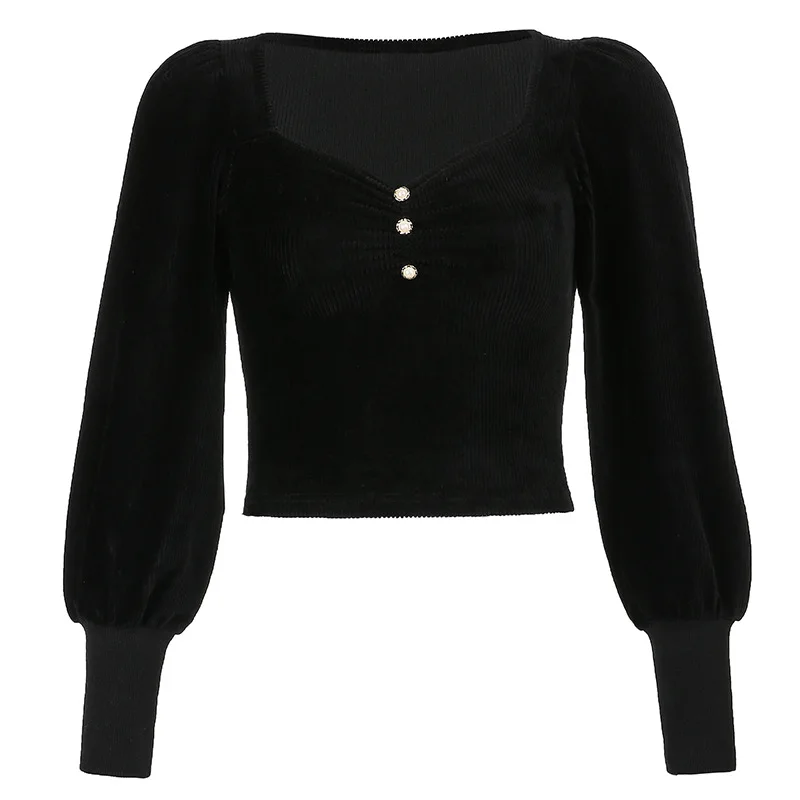 2020 Fashion Streetwear Women Top Long Puff Sleeve Square Collar Solid Short Corduroy T-shirt Women Autumn Retro Style Tops
2020 Fashion Streetwear Women Top Long Puff Sleeve Square Collar Solid Short Corduroy T-shirt Women Autumn Retro Style Tops