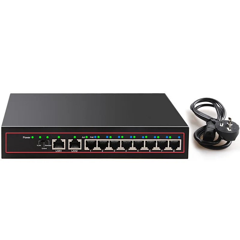 

10-портовый коммутатор Ethernet POE, 48 В, VLAN 100 Мбит/с, IEEE 802,3 af/at, сетевой коммутатор для IP-камеры видеонаблюдения, беспроводной AP 250M, Прямая поставка