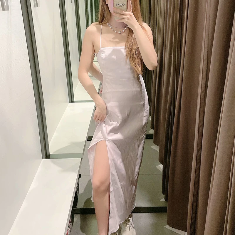 2021 ZA Summer Women Solid Camis Dress Slash Neck Floral Printed Sexy Dress Sleeveless Backles Party Vestido Elegant Outfits 
2021 ZA Summer Women Solid Camis Dress Slash Neck Floral Printed Sexy Dress Sleeveless Backles Party Vestido Elegant Outfits