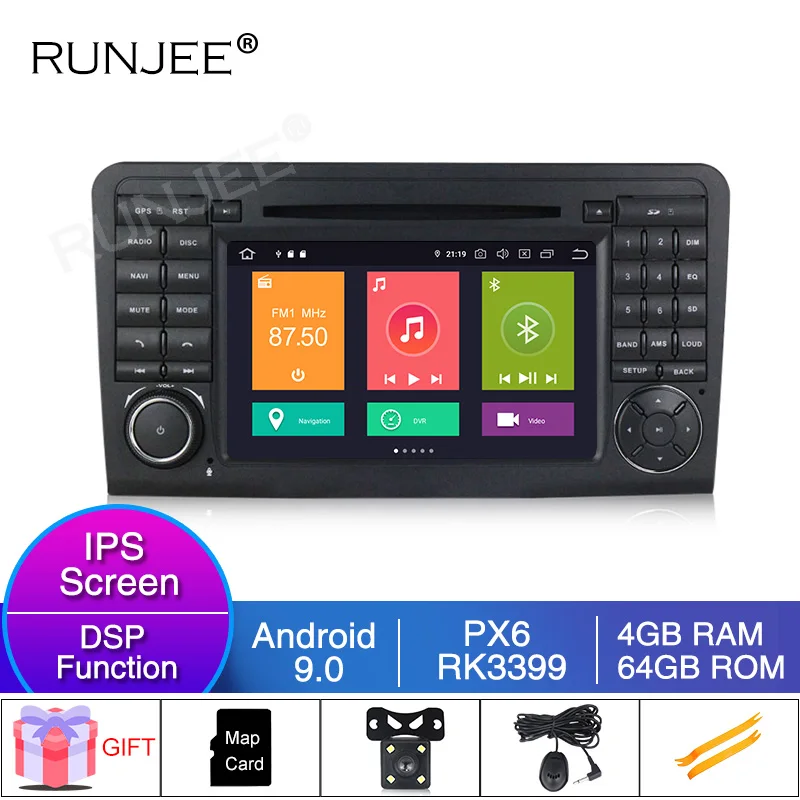 RUNJEE PX6 RK3399 ips DSP Автомобильный мультимедийный Авторадио для Mercedes Benz ML серии W164 GL SWC
