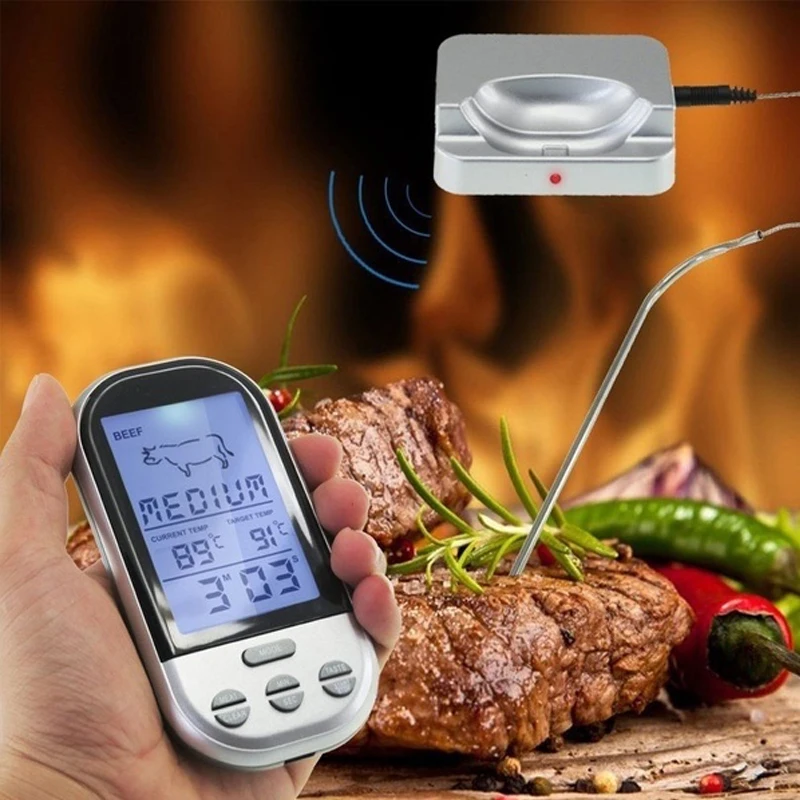 

Dreamburgh Household BBQ Thermometers Wireless Digital Oven And Grill Meat Cooking Kitchen Thermometer And Timer With Long Probe