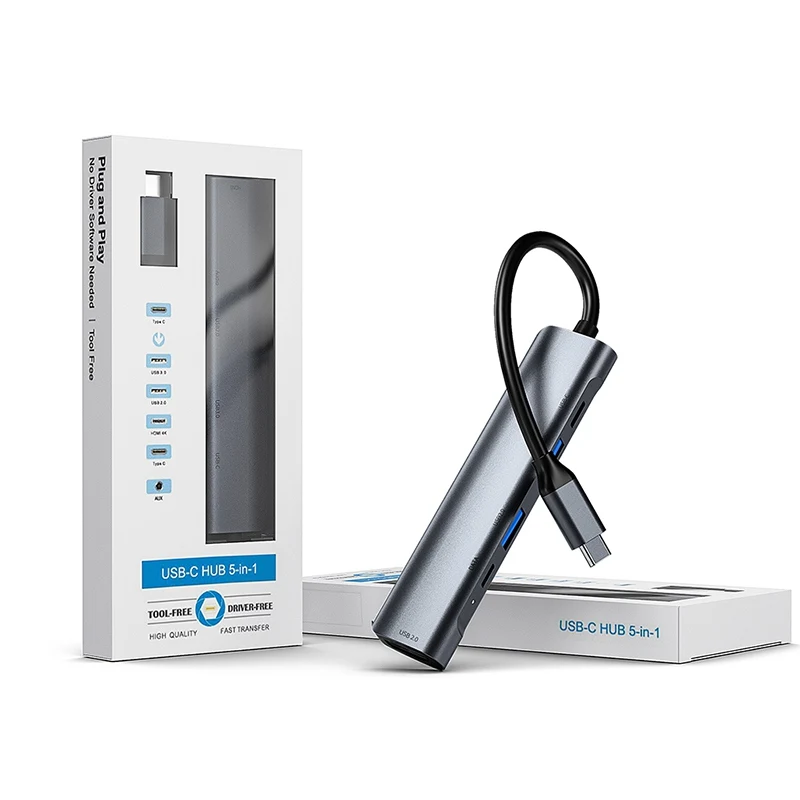 5 in 1 USB Type-C HUB USB3.0 Dock Station 60W PD Fast Charging For Macbook PC Laptop Computer 
5 in 1 USB Type-C HUB USB3.0 Dock Station 60W PD Fast Charging For Macbook PC Laptop Computer