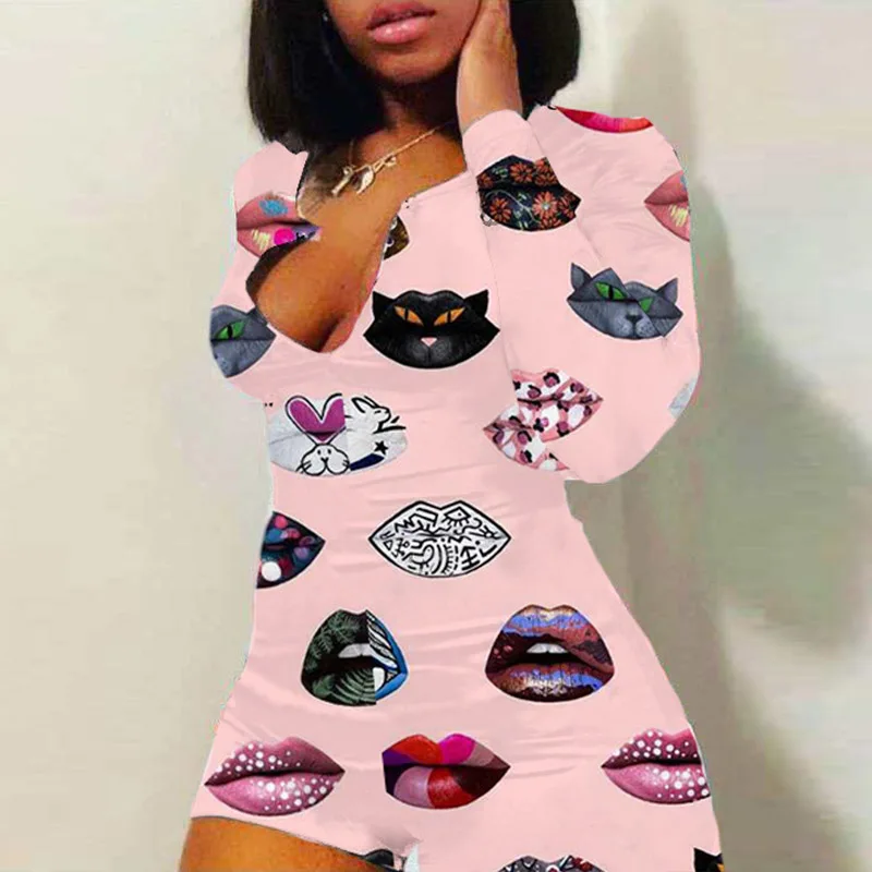 Women Spring Soft V Neck Print Jumpsuit Sexy Skinny Long Sleeve Homewear Playsuits Casual One Piece Party Bodysuits Pajamas
Women Spring Soft V Neck Print Jumpsuit Sexy Skinny Long Sleeve Homewear Playsuits Casual One Piece Party Bodysuits Pajamas