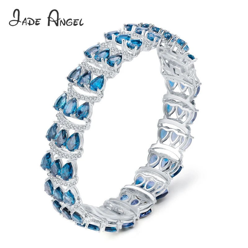 

JADE ANGEL Blue Topaz Bracelet Natural Gemstone Drop Shape 4*6mm 925 Sterling Silver Exquisite Jewellery Bracelet For Women