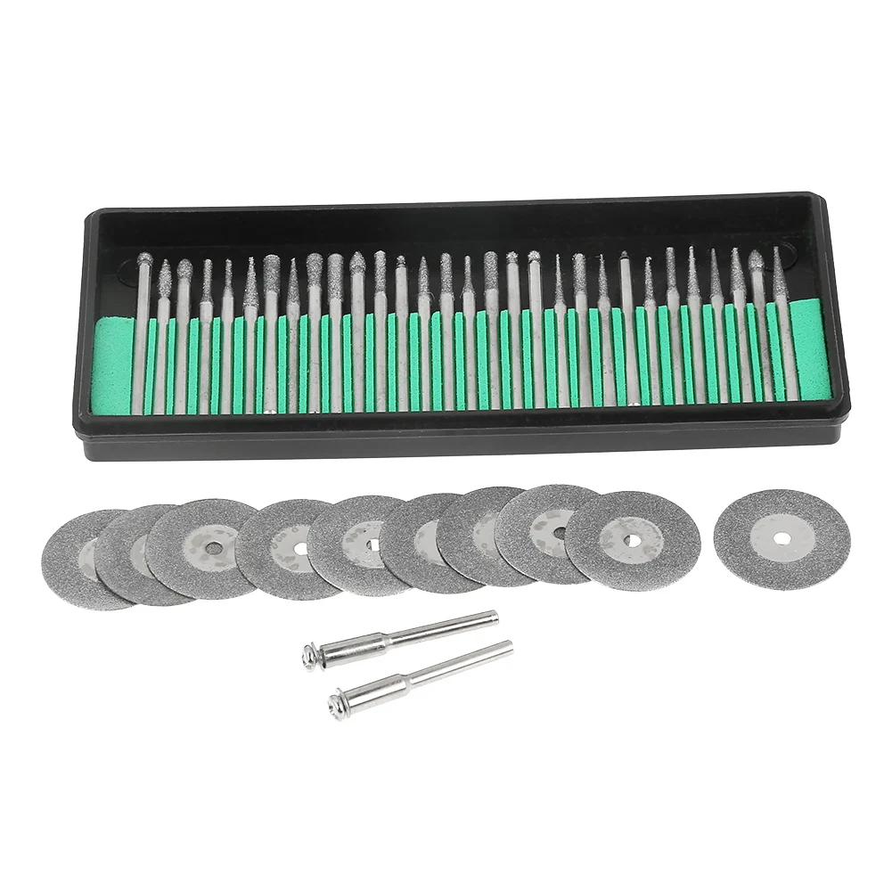 30pcs Diamond Burs + 10pcs Saw Blades Cutting Discs + 2pcs Mandrels Rotary Tools Accessories
30pcs Diamond Burs + 10pcs Saw Blades Cutting Discs + 2pcs Mandrels Rotary Tools Accessories