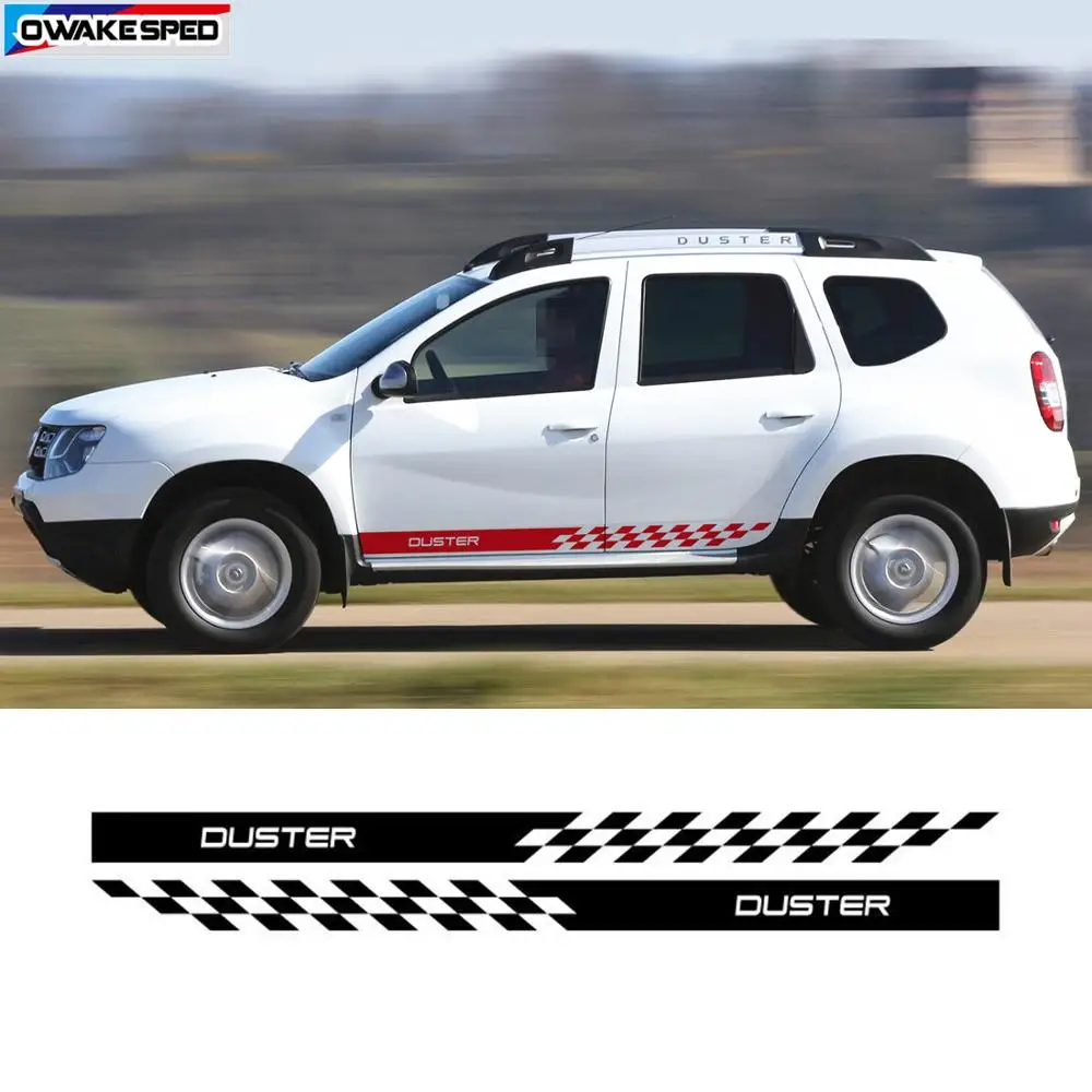 

For Dacia Renault Duster Car Door Skirt Sticker Both Side Auto Body Decor Decal Racing Lattics Styling Sport Stripes